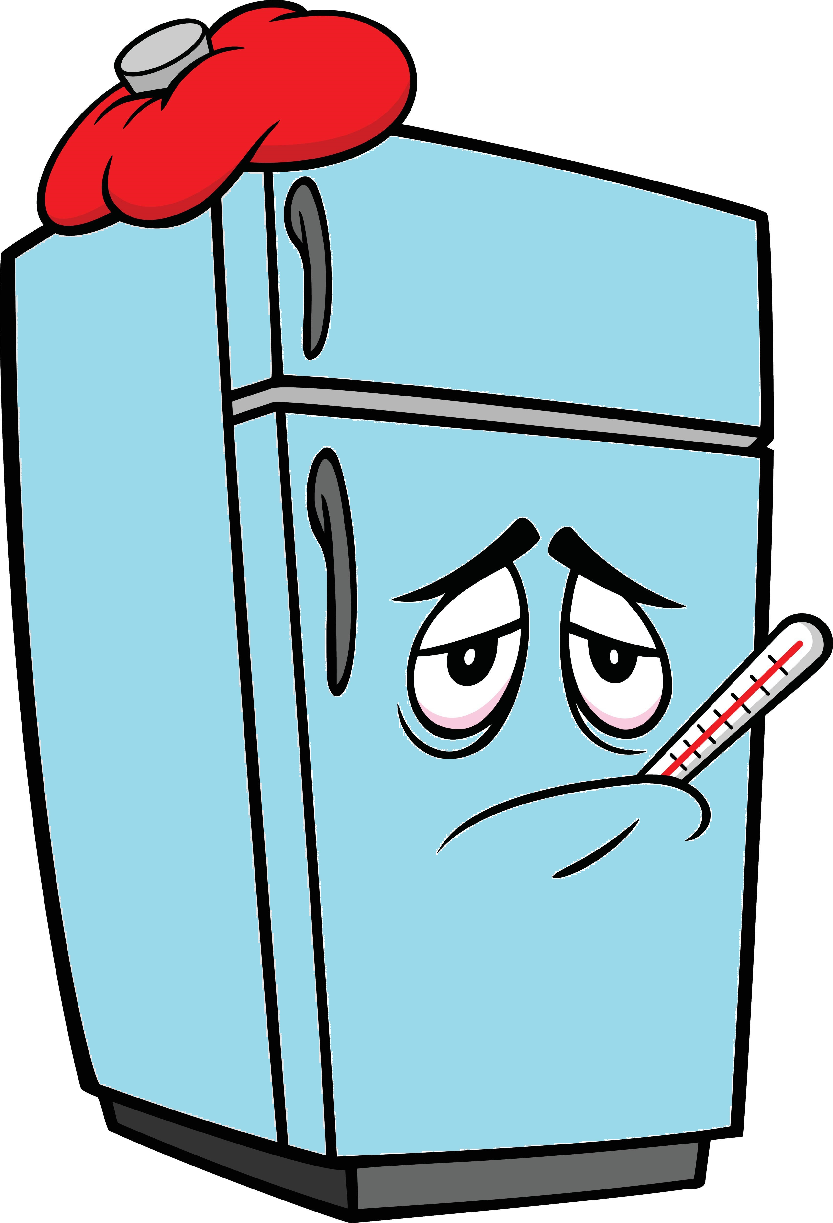 Refrigerator Mascot Sick - A cartoon illustration of a sick Refrigerator Mascot.